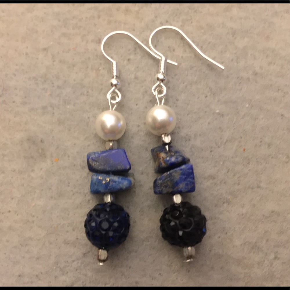 Handmade, Natural Stone & Faux Pearl Earrings